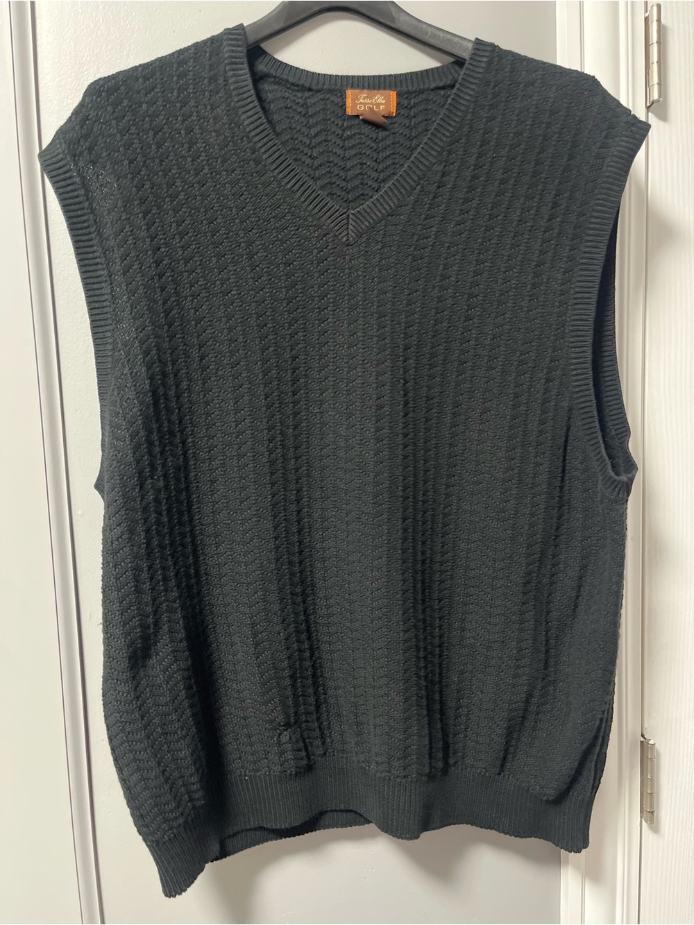 Tasso Elba Black V-Neck Cable Knit Sweater Vest